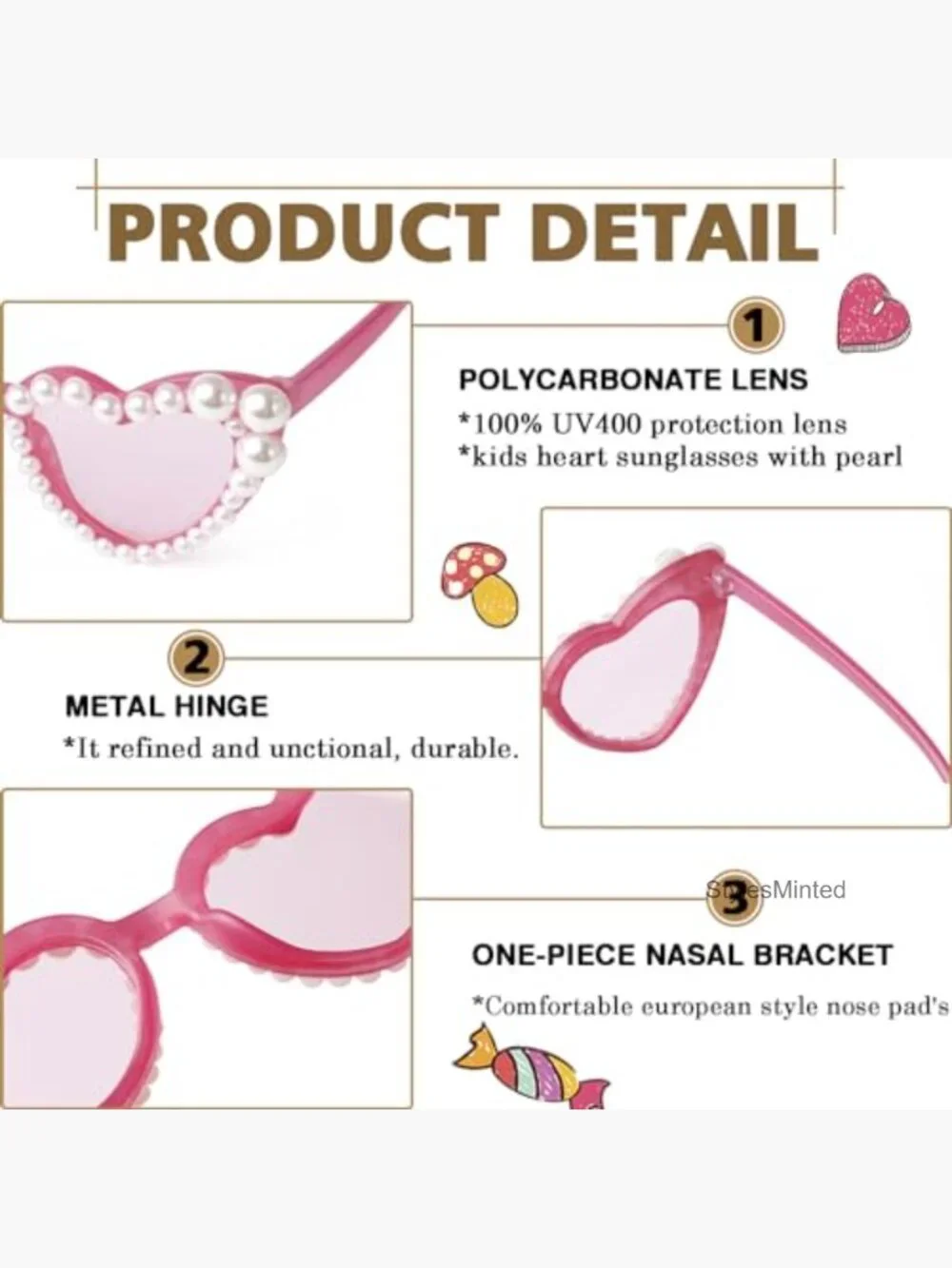 Heart Shaped Pearl Sunglasses Cat Eye Bling UV400 Protection for Kids